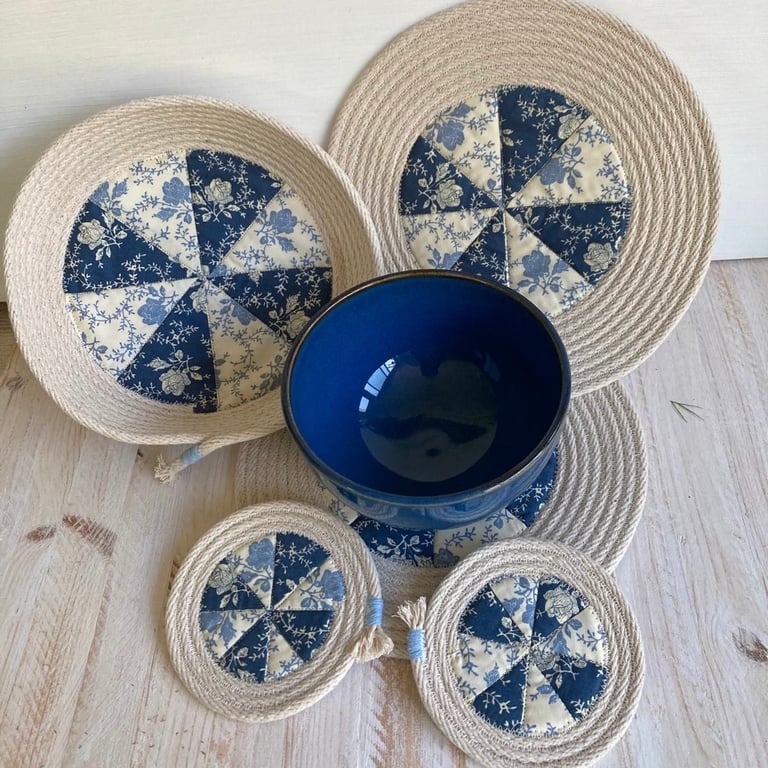 Coiled Rope Placemat, Coaster and Basket Set