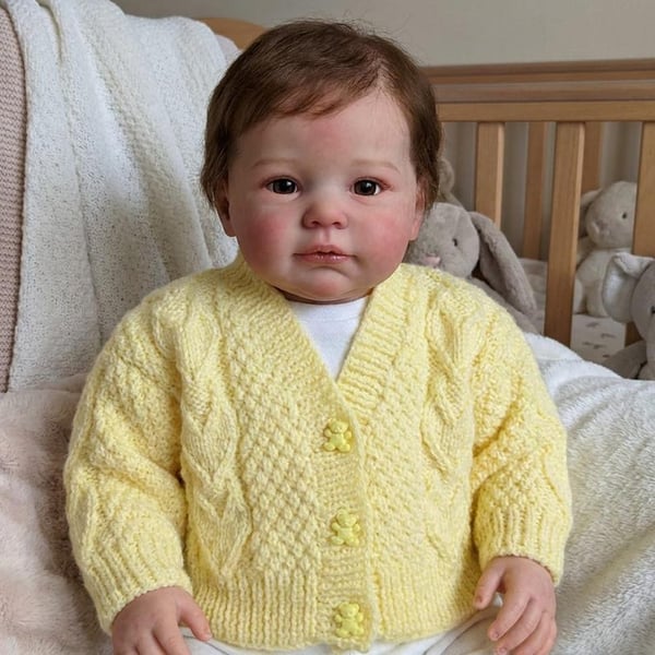 Lemon Baby Cardigan Hand Knitted 0-3 Months, Gender Neutral Heart Design