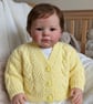 Hand Knitted Lemon Yellow Baby Cardigan 0 to 3 Months Teddy Button Sweater - Image 1