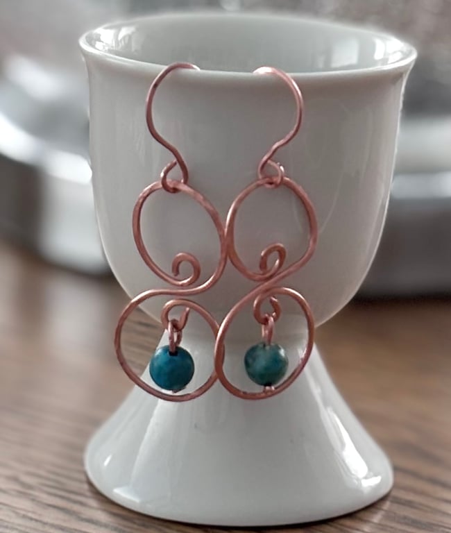 Hammered Copper & Turquoise Earrings