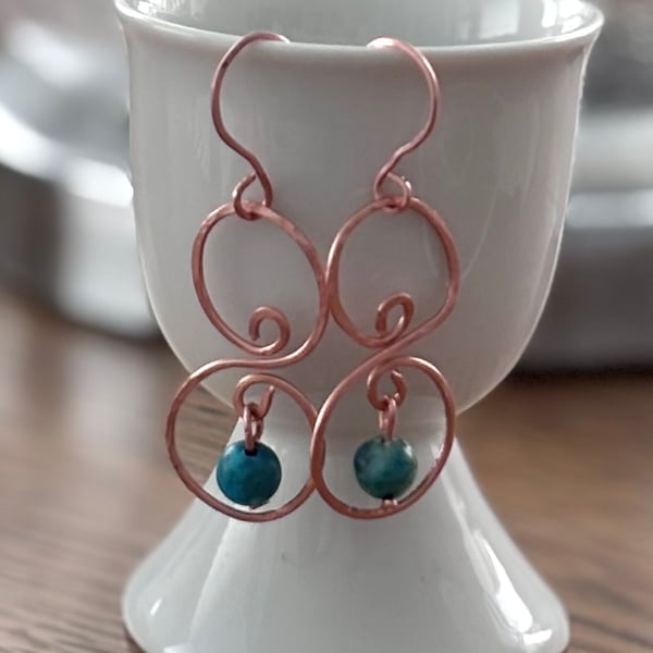 Hammered Copper & Turquoise Earrings