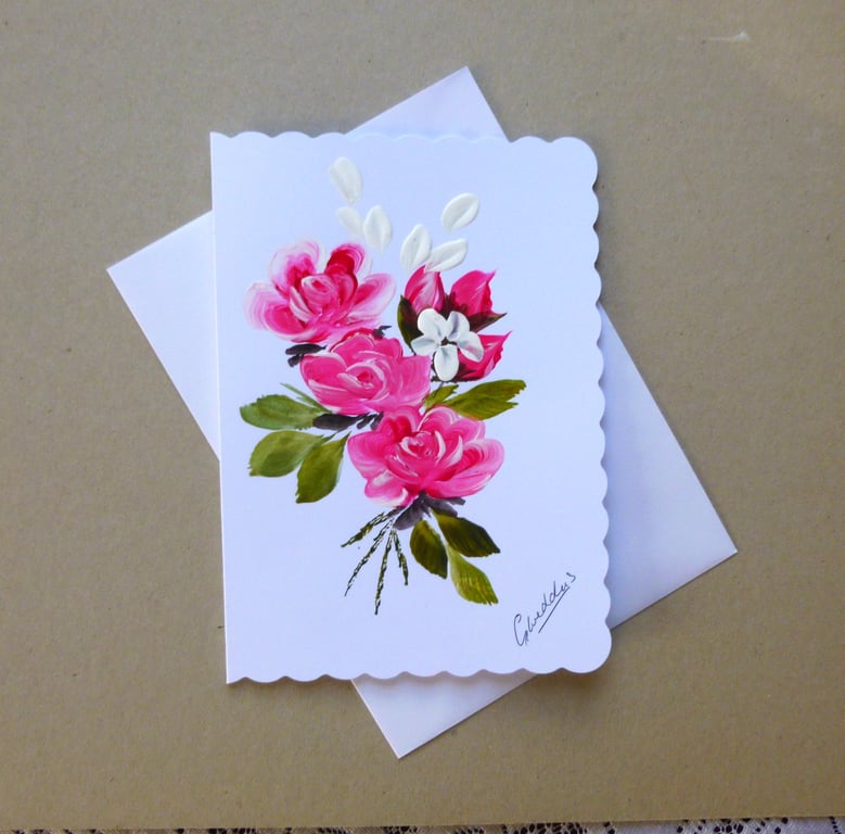hand painted floral blank greetings card ( ref FA3 J3)