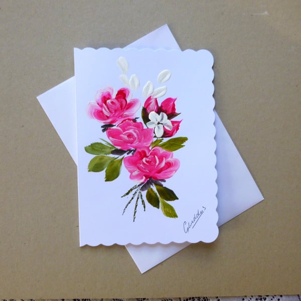 hand painted floral blank greetings card ( ref FA3 J3)
