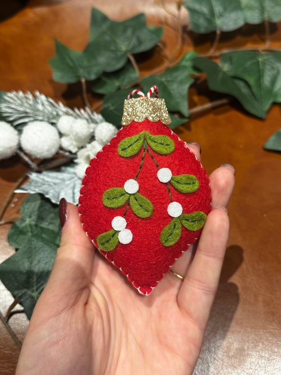 Hand Sewn Felt Mistletoe Drop Decoration 