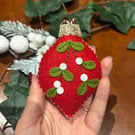 Hand Sewn Felt Mistletoe Drop Decoration 