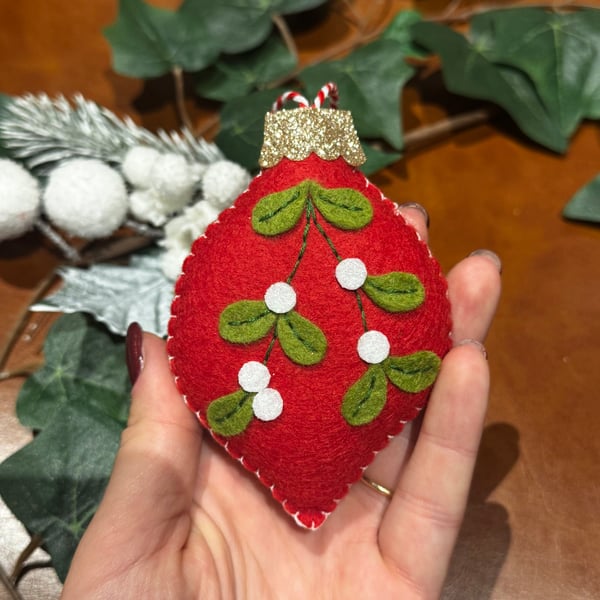 Hand Sewn Felt Mistletoe Drop Decoration 