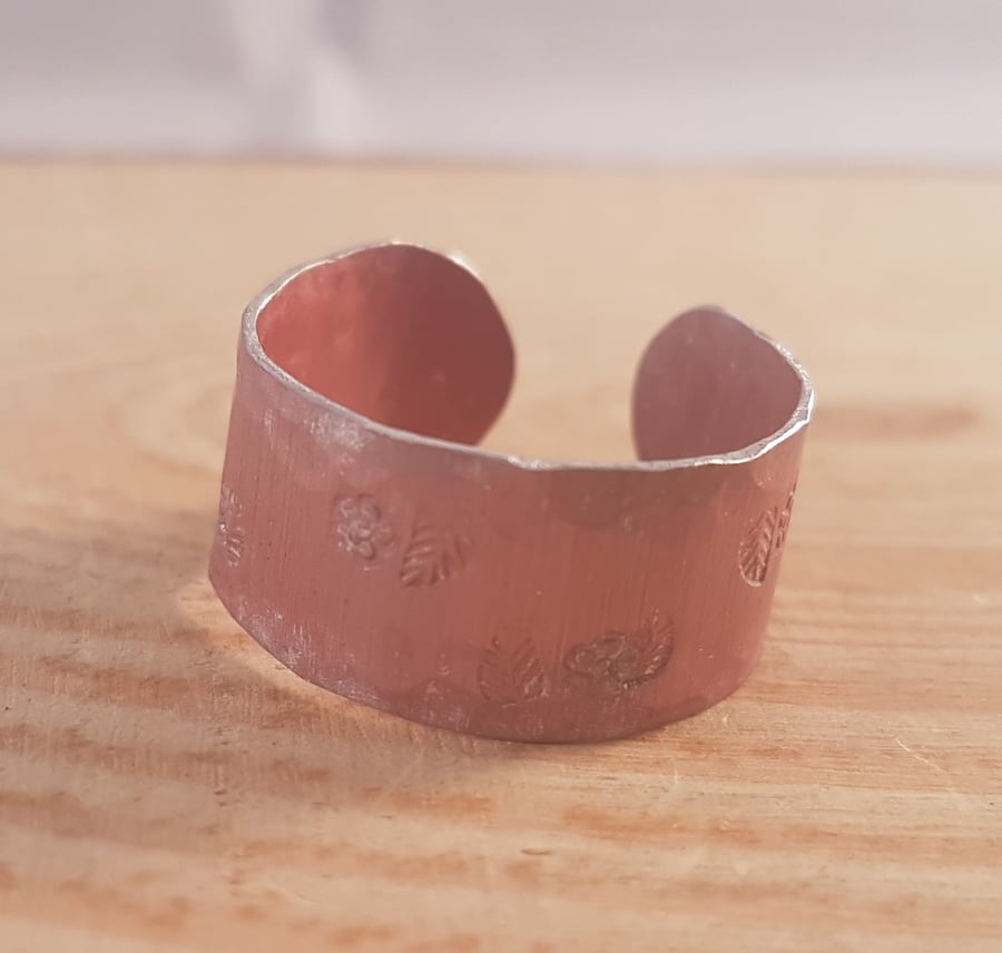 Anodised Aluminium Hammered Pink Stamped Adjustable Ring AAR031801