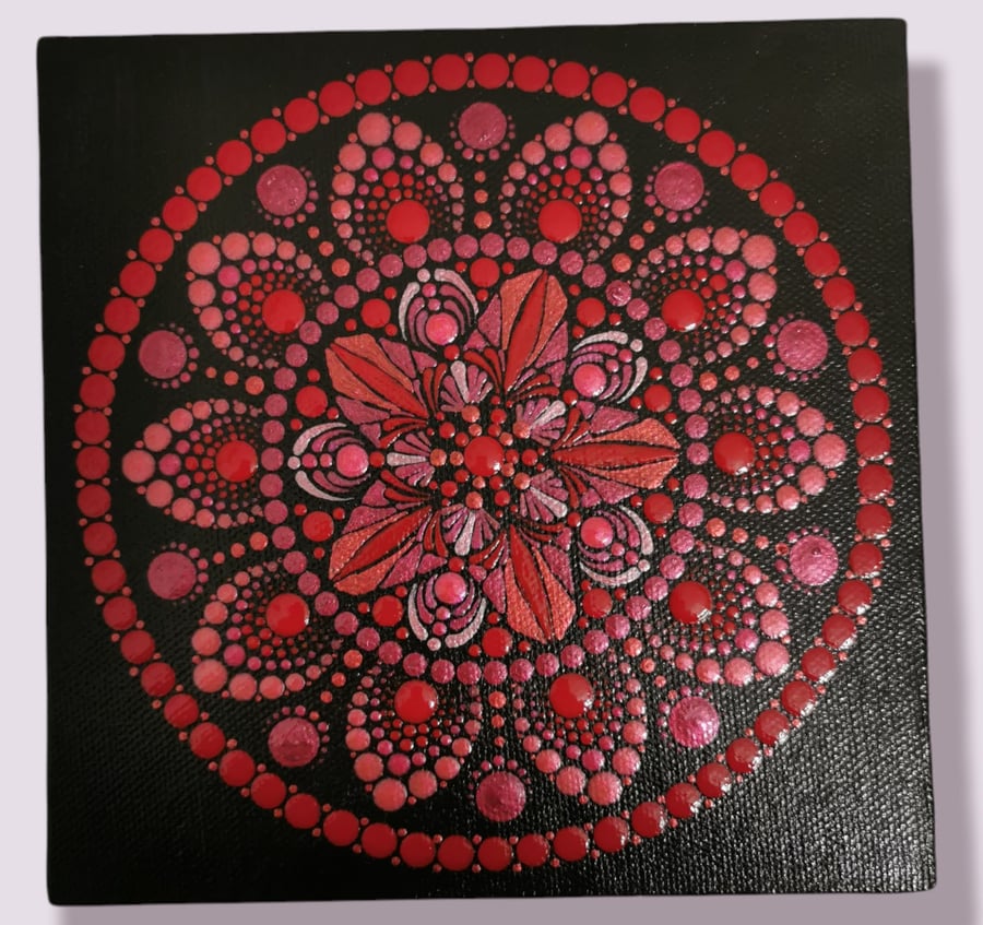 Garnet Hand Painted Dot Mandala Canvas