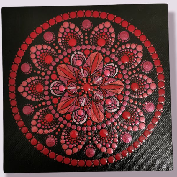 Garnet Hand Painted Dot Mandala Canvas