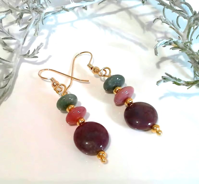Fancy Jasper  &  Toffee Agate Gold Plate Earrings