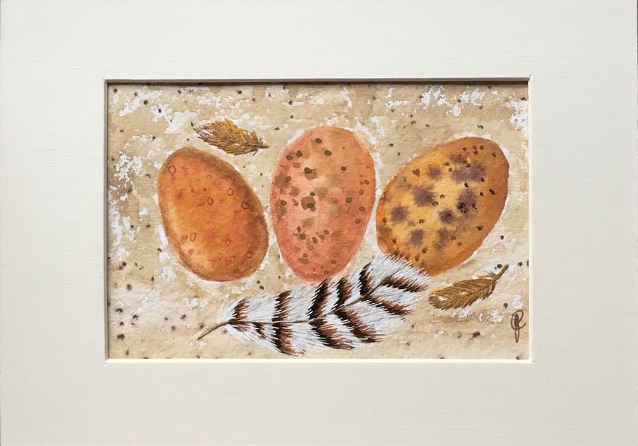 Seashore eggs and feathers original art 