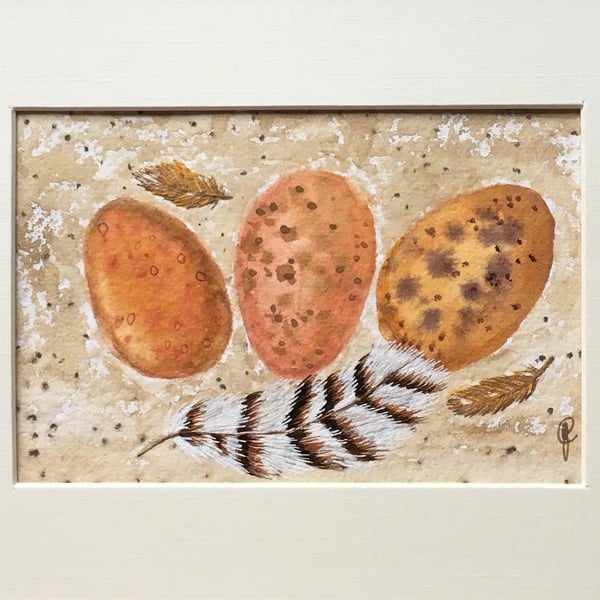 Seashore eggs and feathers original art 