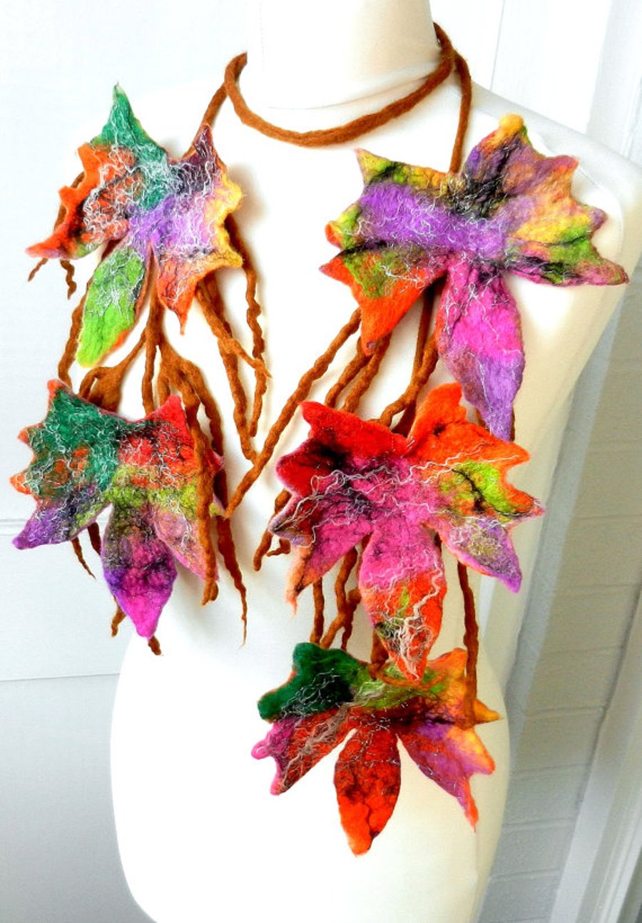  Hand Felted, Wool Jewelry felted NECKLACE---grape-vine----