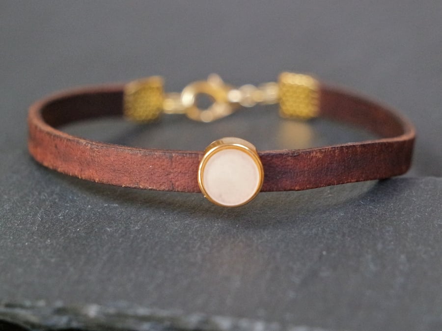 Leather bracelet - brown gold pastel light beige