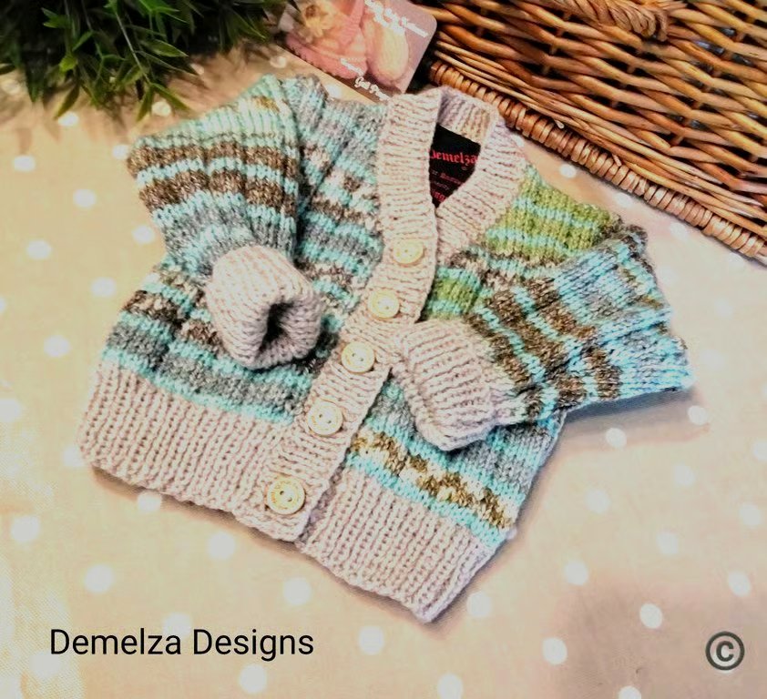 Designer Hand knitted Baby Cardigan with Merino Wool & Cotton 3-9 months