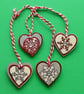 Hearts - hanging decorations - snowflakes - red, silver, pack of four - Image 3
