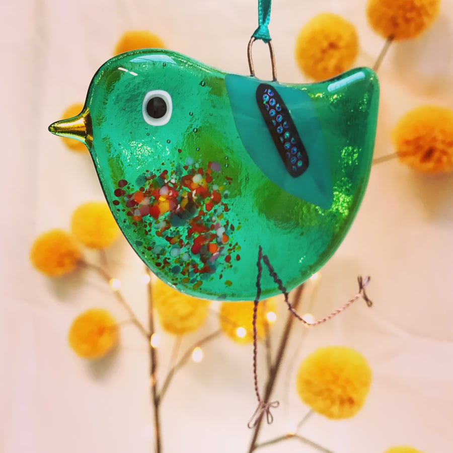 Fused Glass Emerald Bird