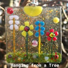 Artist made Fused Glass Flowers Suncatcher.