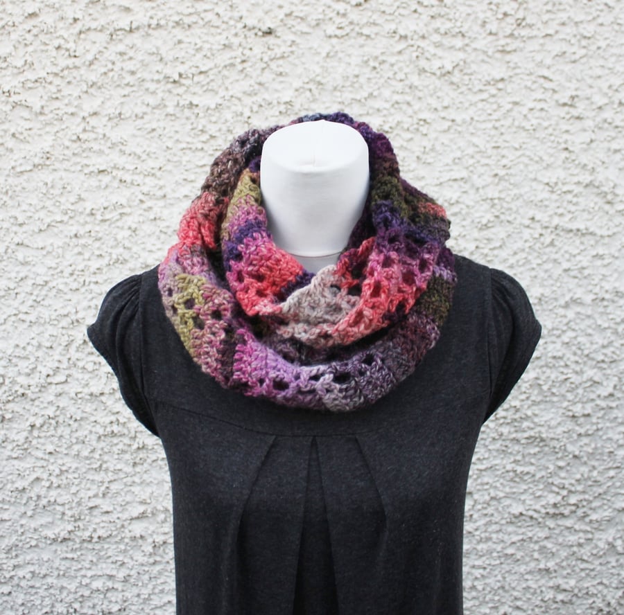 Infinity scarf, womens purple haze snood, gift for her