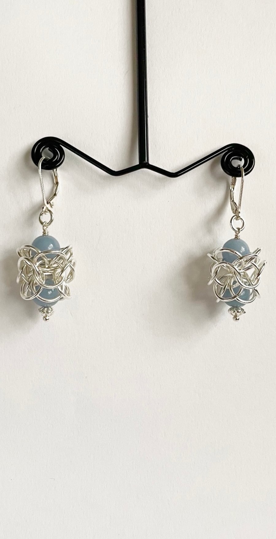 Sterling Silver Angelite Chainmaille Earrings