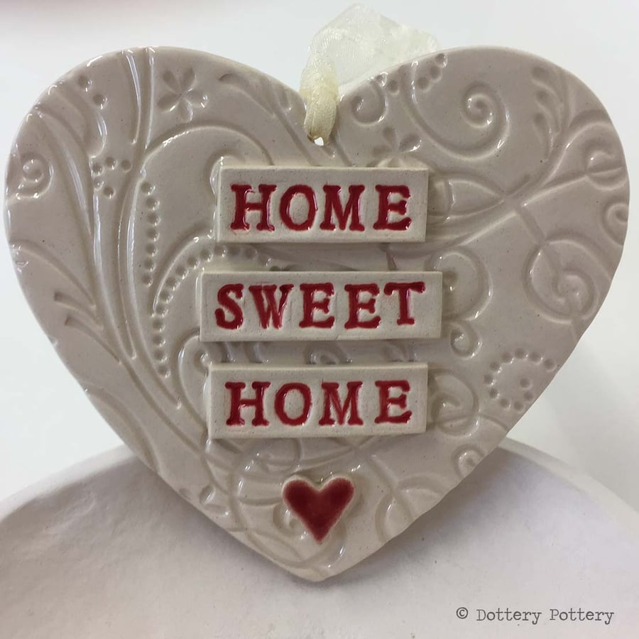 Ceramic heart hanging decoration Pottery Heart  Home Sweet Home Flower pattern