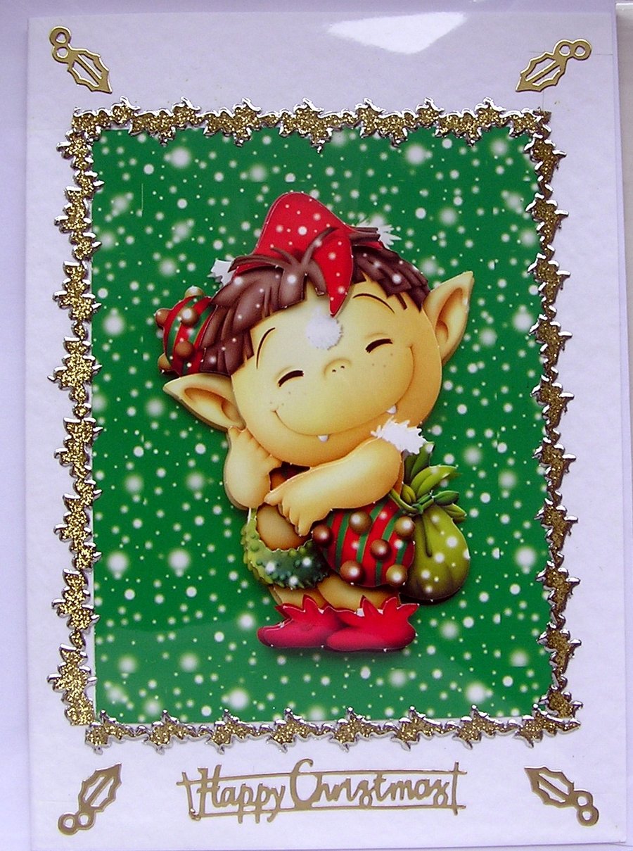 Happy Christmas Hand Crafted Decoupage Christmas Card - Happy Christmas 2512