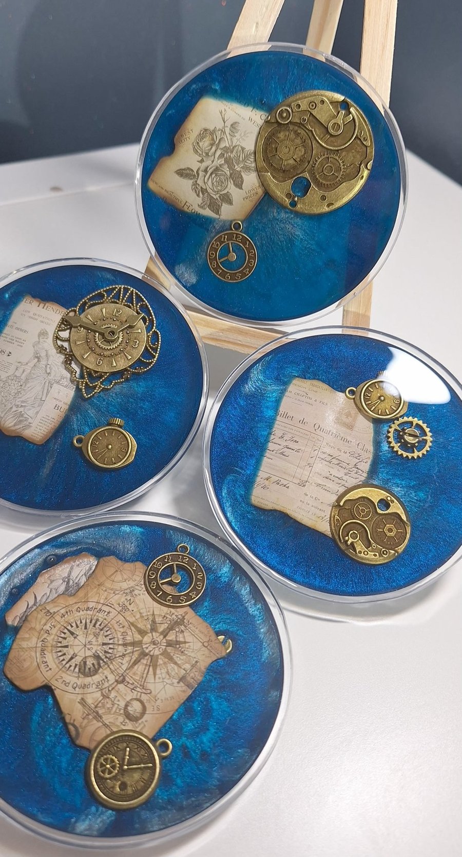 Bespoke Navy & Silver Steampunk Coaster 