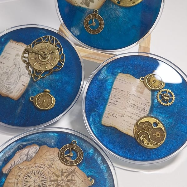 Bespoke Navy & Silver Steampunk Coaster 