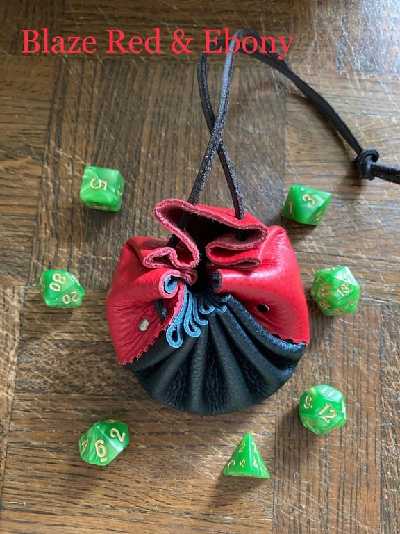 Dice bag and or coin purse - multi-coloured made with Red and Black Leather