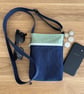 Fabric crossbody bag, phone bag, dark blue denim with an adjustable strap