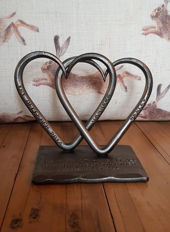 Interlinked Iron Love Hearts Sculpture 6th Wedding Anniversary Gift Christmas
