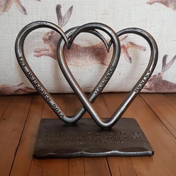 Interlinked Iron Love Hearts Sculpture 6th Wedding Anniversary Gift Christmas
