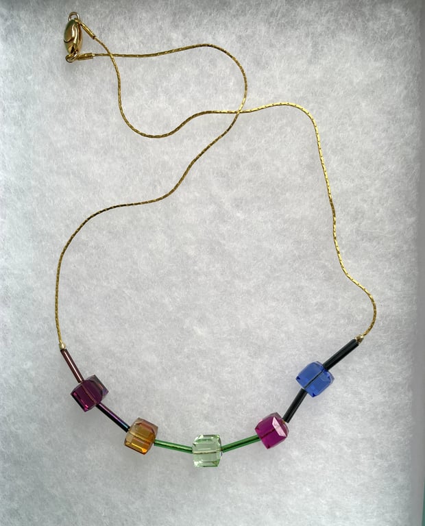 Sparkling necklace of  Austrian crystal cubes  Unique   Multi colour 