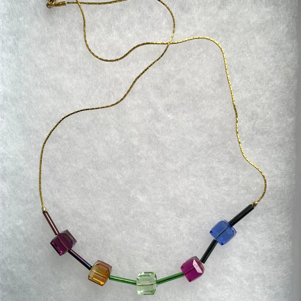 Sparkling necklace of  Austrian crystal cubes  Unique   Multi colour 