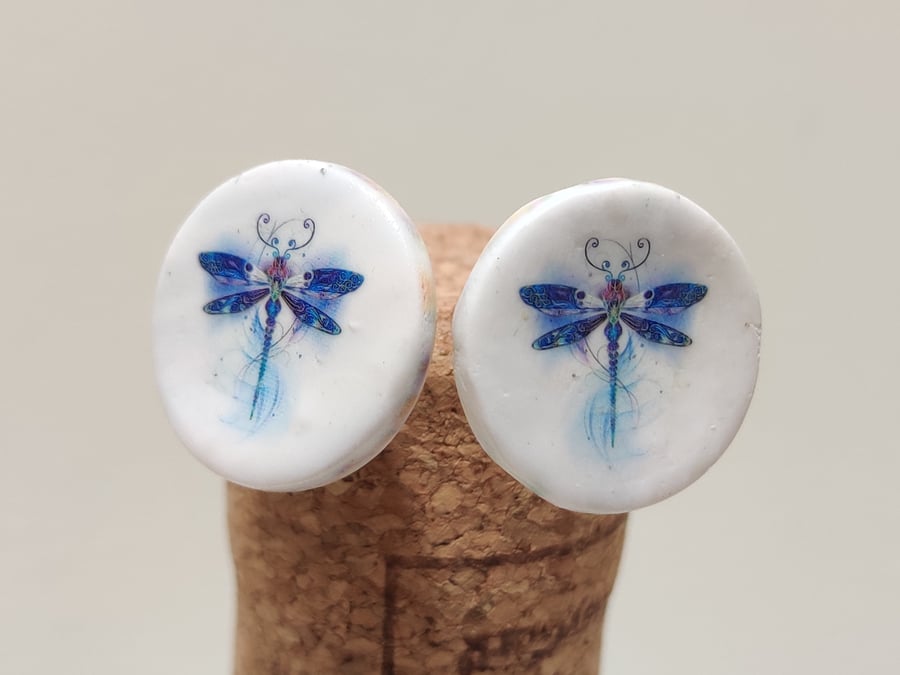 Dragonfly transfer polymer clay earrings