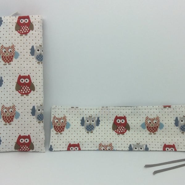 Beautiful bundle, Glasses Case and matching bookmark, Owl Fabric