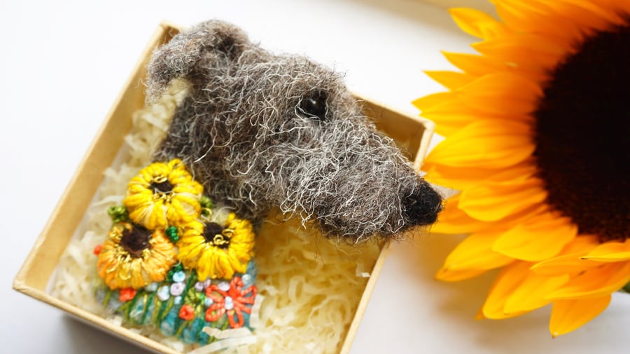 Needle Felted Lurcher Brooch