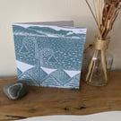 Small Lino print card of Lyme bay