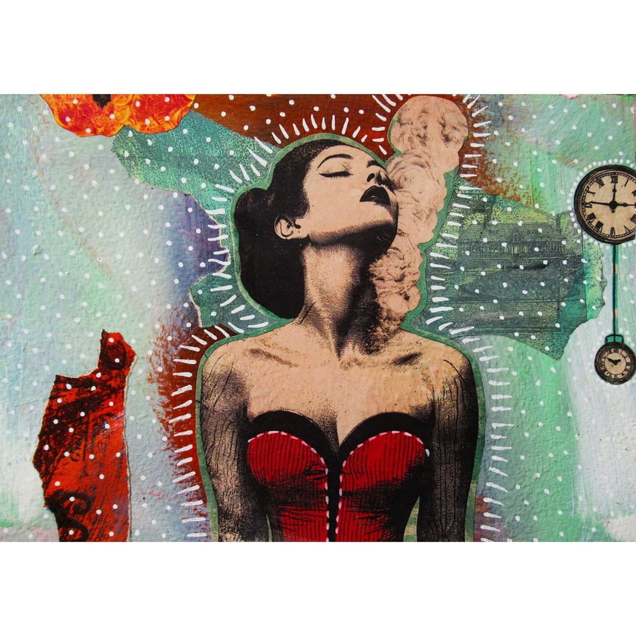 Female Portrait Figure Artwork OOAK Abstract Mixed Media Collage Figurative Art 