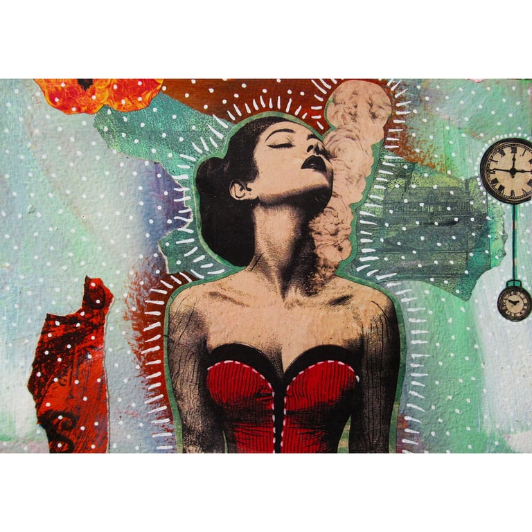 Female Portrait Figure Artwork OOAK Abstract Mixed Media Collage Figurative Art 