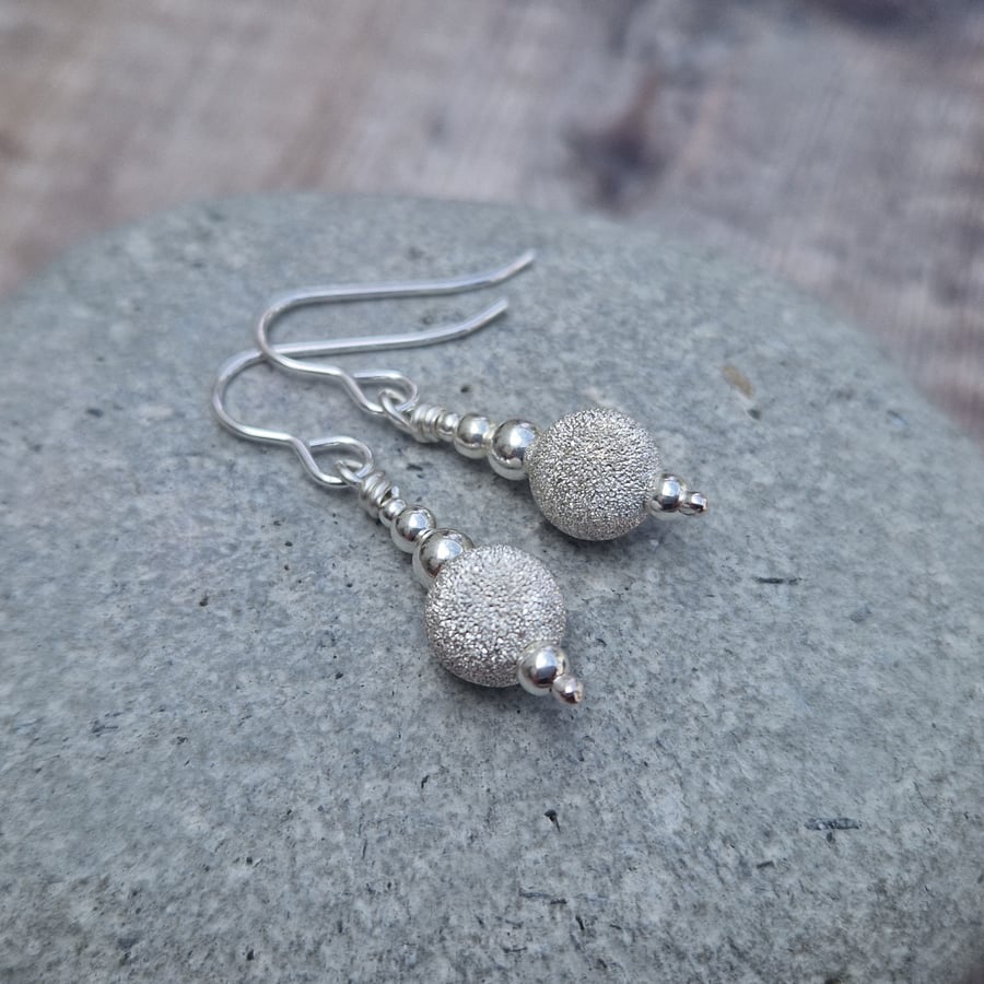 Sterling Silver Stardust Sparkle Bead Drop Earrings