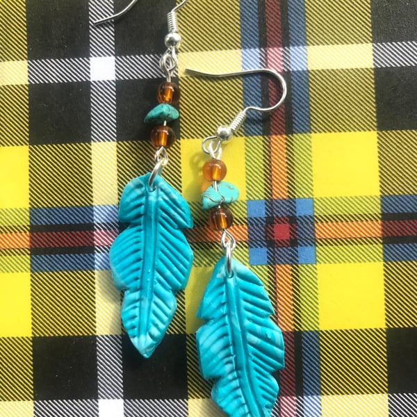 Feather turquoise earrings