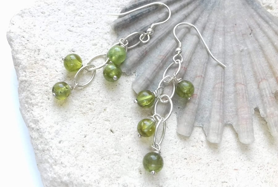 Green Peridot Waterfall Dangle Hook Earrings