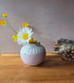 Pink and white incised handmade stoneware bud vase