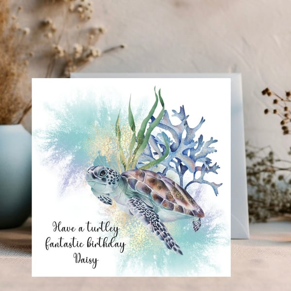 Turtle Greetings Card Personalised for any occasion and with any text