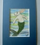 Merbunny Mermaid Bunny Rabbit ACEO original miniature painting in mount - Image 1