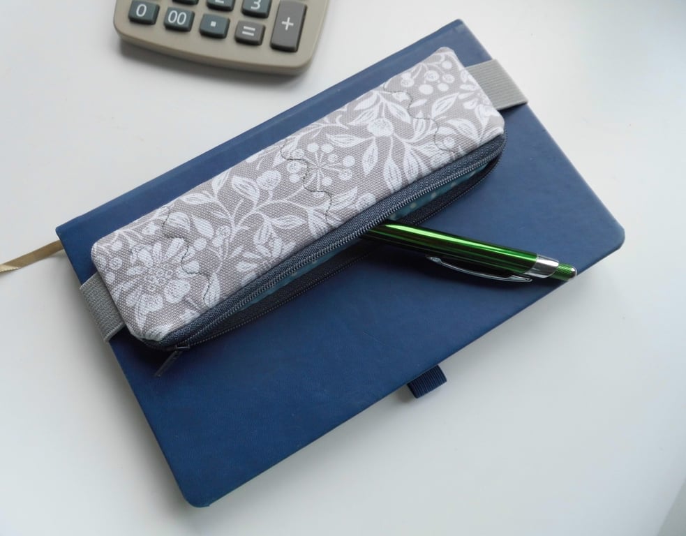 Elasticated pencil case grey and white for cover of notebook 