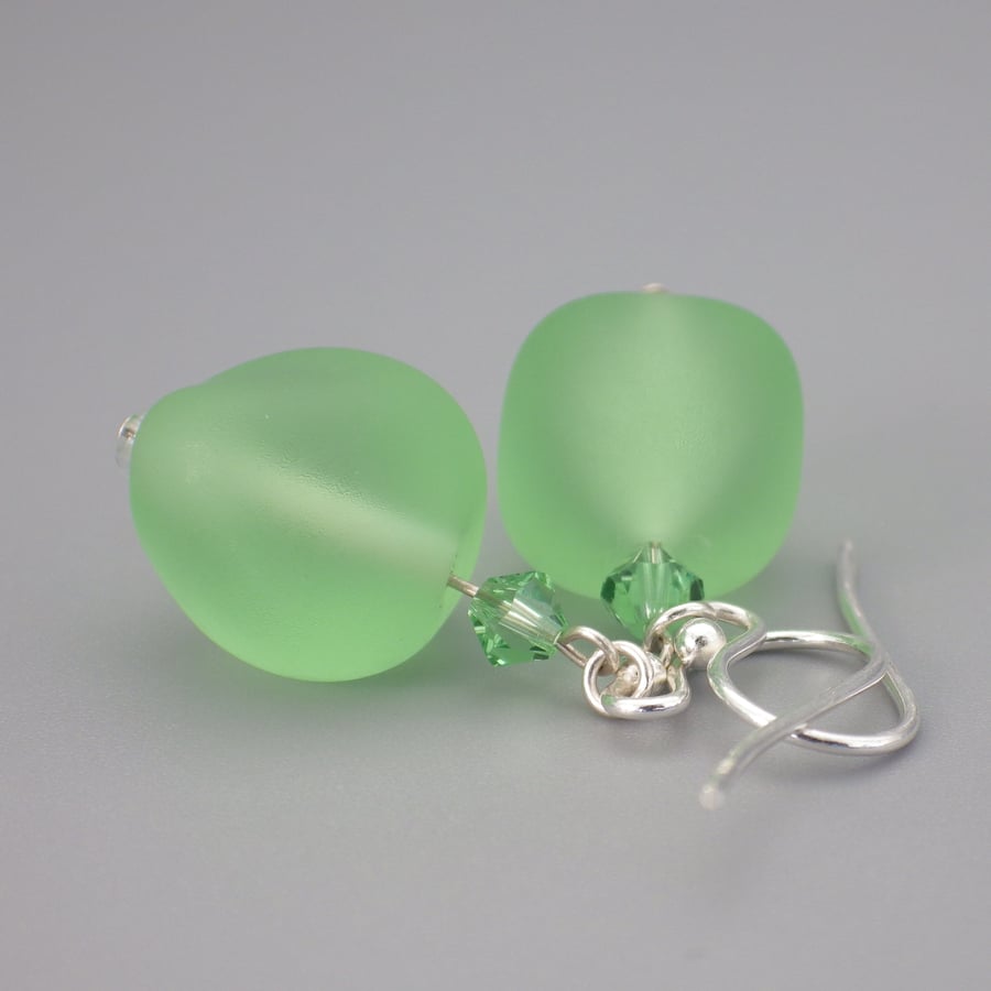 Frosted lime green UK lampwork glass bead earrings