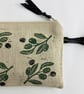 Mediterranean Olives Print Linen Zip-Up Pouch; Makeup Bag; Hand printed Purse  - Image 5