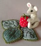 Strawberry mouse miniature jointed collectable with a silk embroidered leaf - Image 1